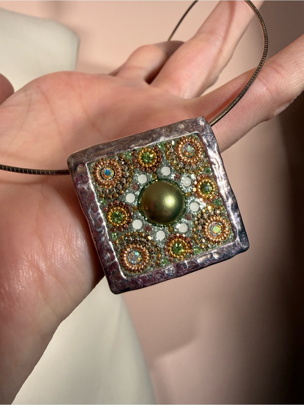 Orit Schatzman Sterling silver Israel Mosaic Boho Minimalist necklace festival